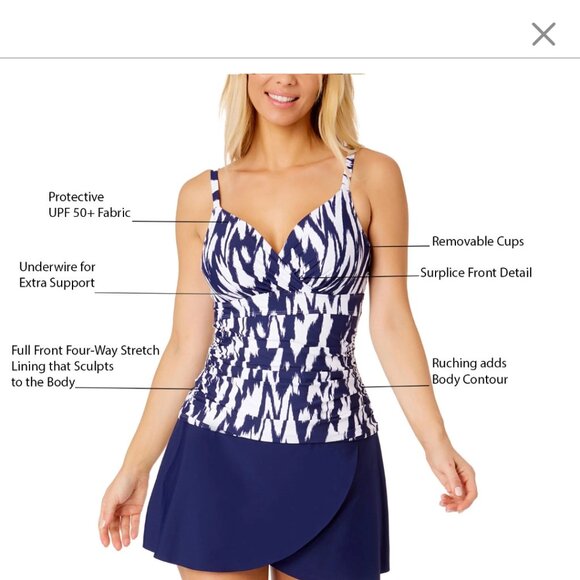 ANNECOLE LIMITED EDITION UPF50 TWIST FRONT UNDERWIRE TANKINI SWIM TOP NAVY-LARGE - Picture 6 of 10